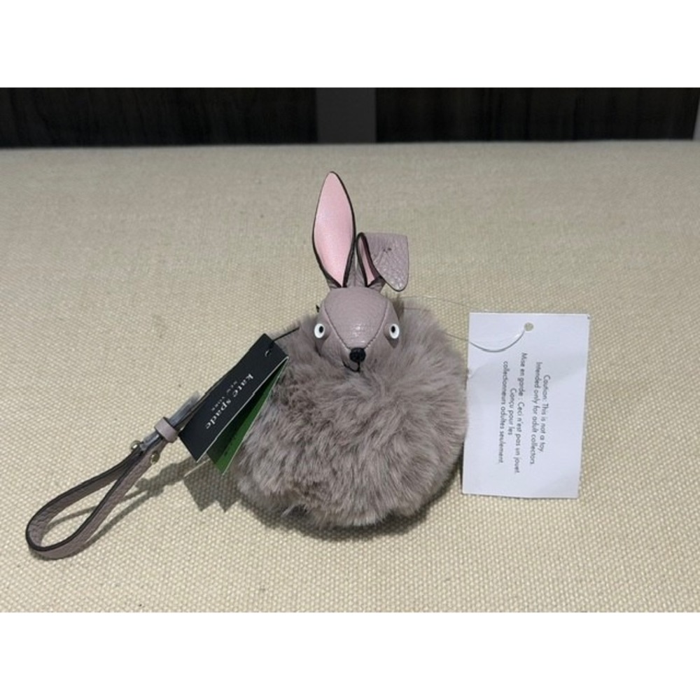 Authentic NEW $98 KATE SPADE 3D Faux Fur Bunny Bag Chain Cozy Gray